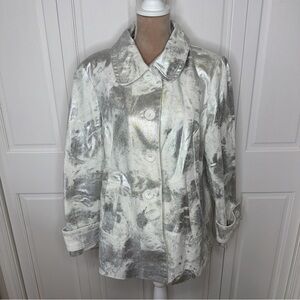 Kenar Women’s Foiled White Silver Trench Coat Size XL Metallic Maximalist